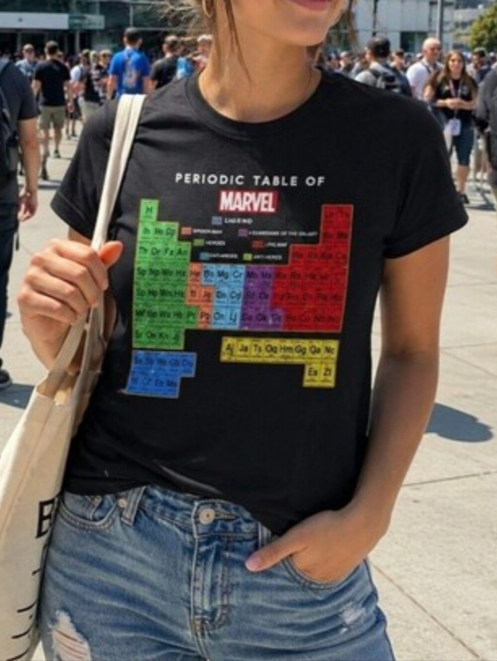 Marvel Periodic Table Graphic Tee Black S/S M Retro Nerdcore Geek Chic Superhero